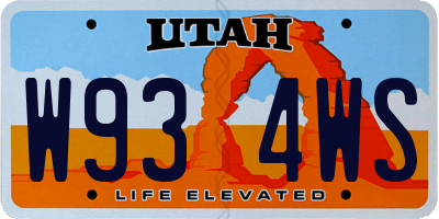 UT license plate W934WS