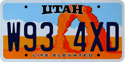 UT license plate W934XD