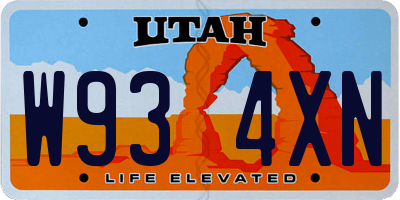 UT license plate W934XN