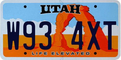 UT license plate W934XT