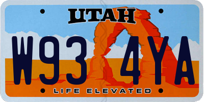 UT license plate W934YA