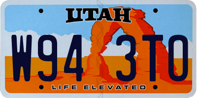 UT license plate W943TO
