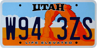 UT license plate W943ZS
