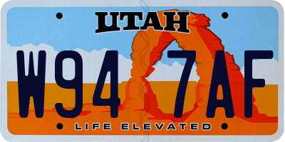 UT license plate W947AF