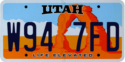 UT license plate W947FD