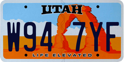 UT license plate W947YF