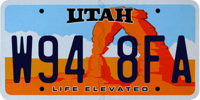 UT license plate W948FA