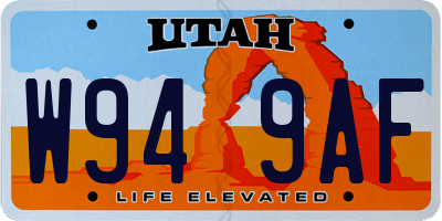 UT license plate W949AF
