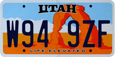 UT license plate W949ZF