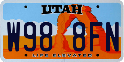 UT license plate W988FN