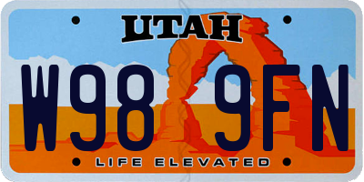 UT license plate W989FN