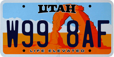 UT license plate W998AF