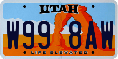 UT license plate W998AW