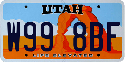 UT license plate W998BF
