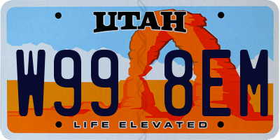 UT license plate W998EM