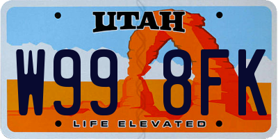 UT license plate W998FK