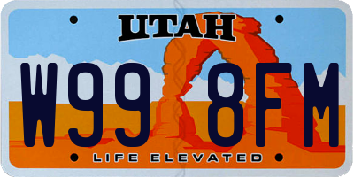 UT license plate W998FM