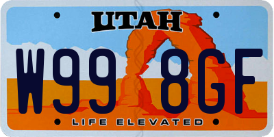 UT license plate W998GF
