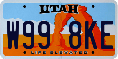 UT license plate W998KE