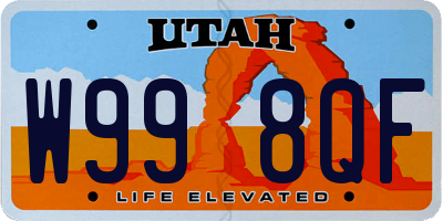 UT license plate W998QF