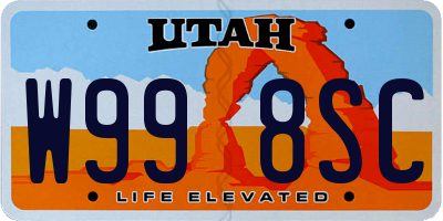 UT license plate W998SC