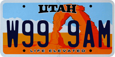 UT license plate W999AM