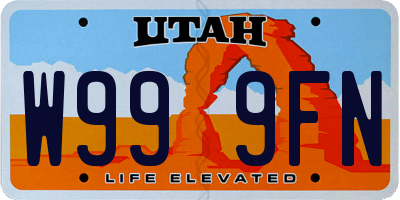 UT license plate W999FN