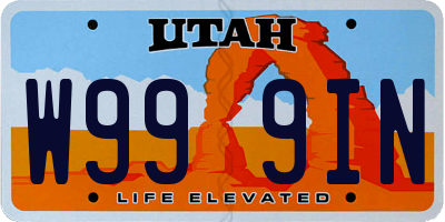 UT license plate W999IN