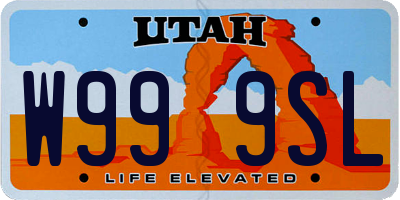 UT license plate W999SL
