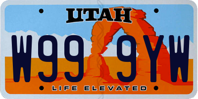 UT license plate W999YW