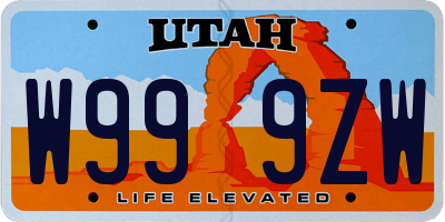 UT license plate W999ZW