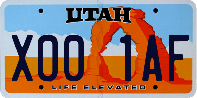 UT license plate X001AF