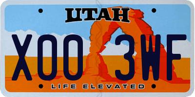 UT license plate X003WF
