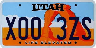 UT license plate X003ZS