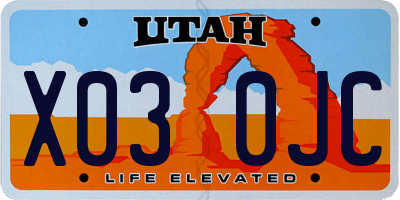 UT license plate X030JC