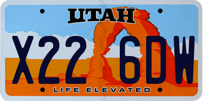 UT license plate X226DW