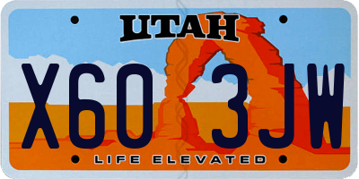UT license plate X603JW