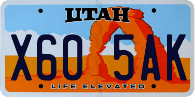 UT license plate X605AK