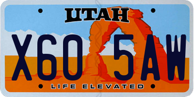 UT license plate X605AW