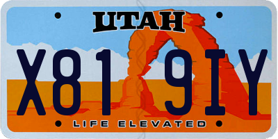 UT license plate X819IY
