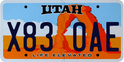 UT license plate X830AE