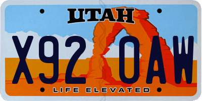 UT license plate X920AW