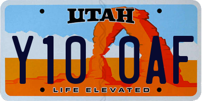 UT license plate Y100AF