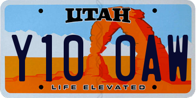 UT license plate Y100AW