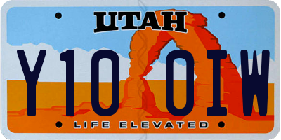 UT license plate Y100IW