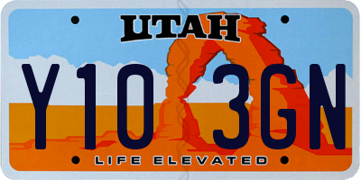 UT license plate Y103GN