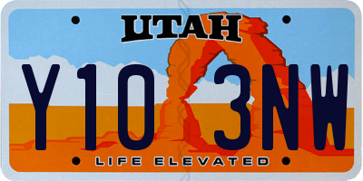 UT license plate Y103NW