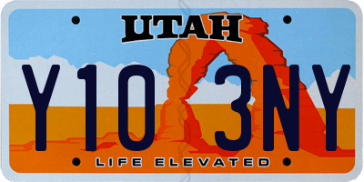 UT license plate Y103NY