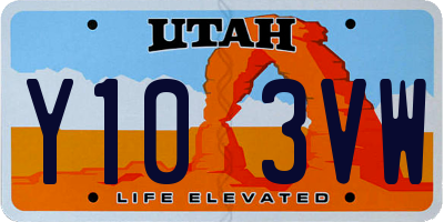 UT license plate Y103VW