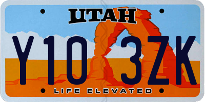 UT license plate Y103ZK